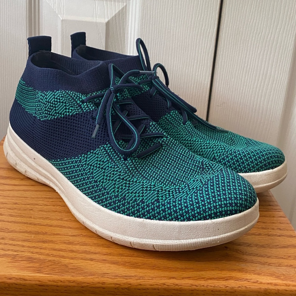 fitflop Midnight Navy/Parakeet Green‎ Uberknit Slip-On High-Top Sneakers SZ 9